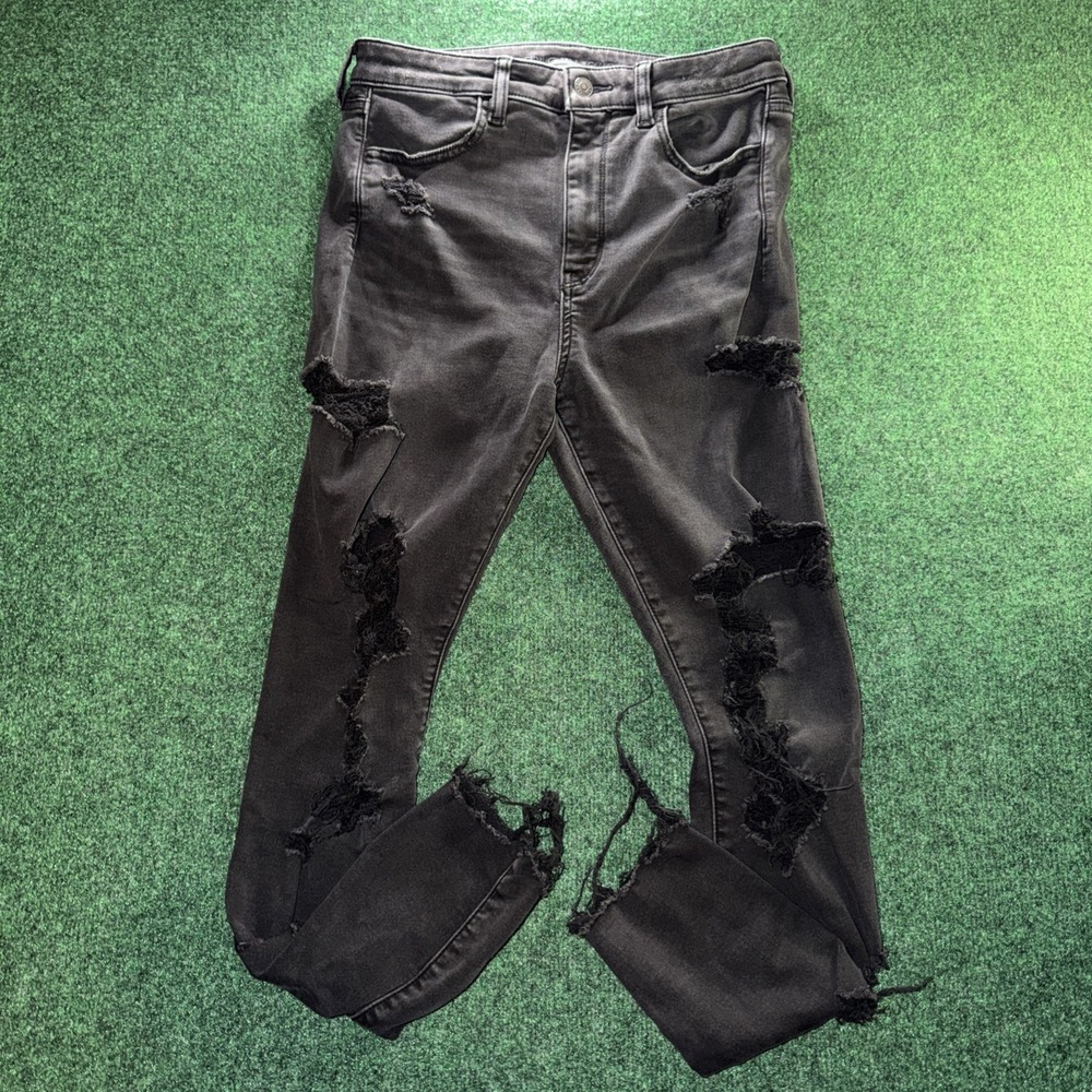 American Eagle Super High Rise Jeggings Women's Size 10 Black Distressed Jeans